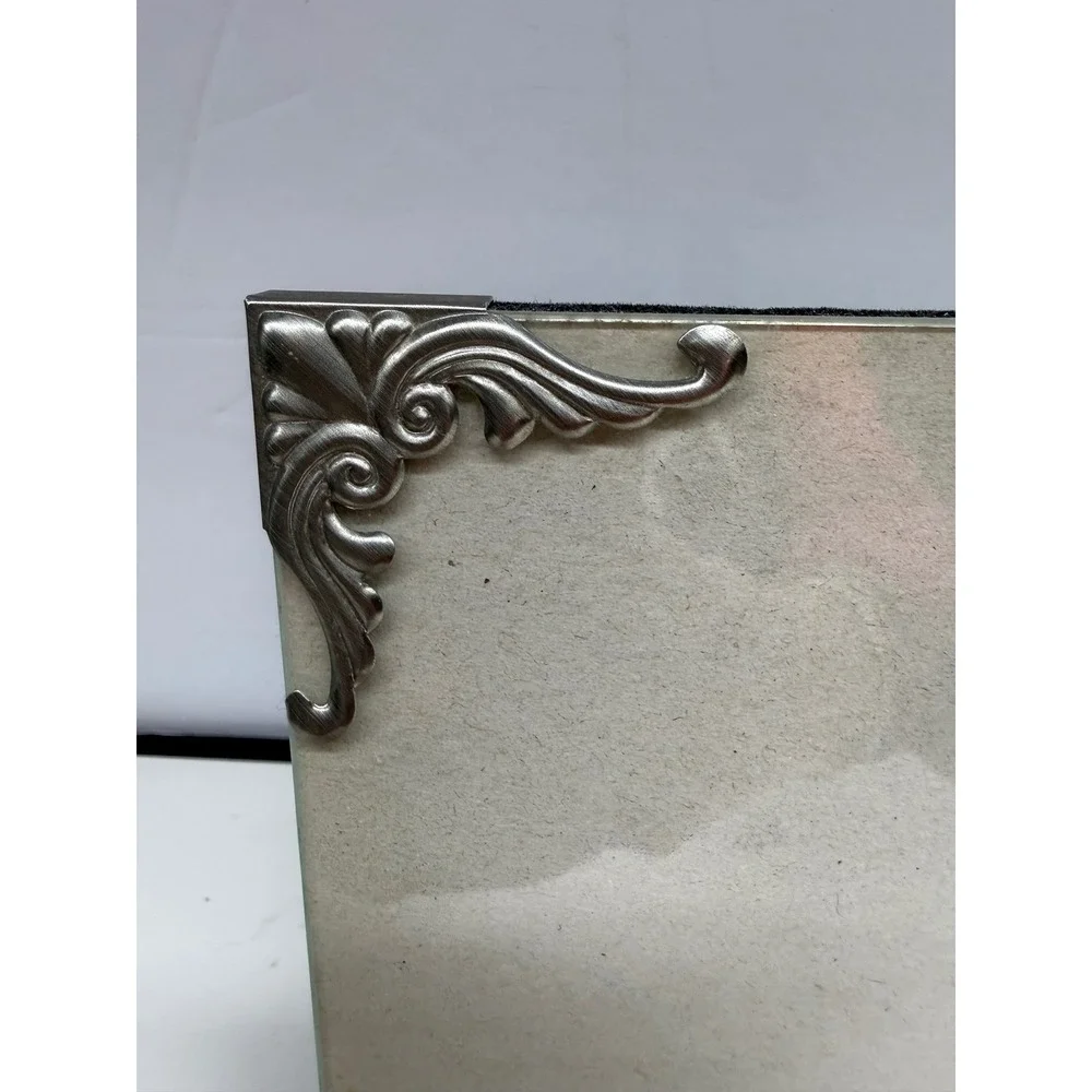 Vintage Glass Picture Frame Silver Scroll Filigree Corners 5x7 Tabletop Easel